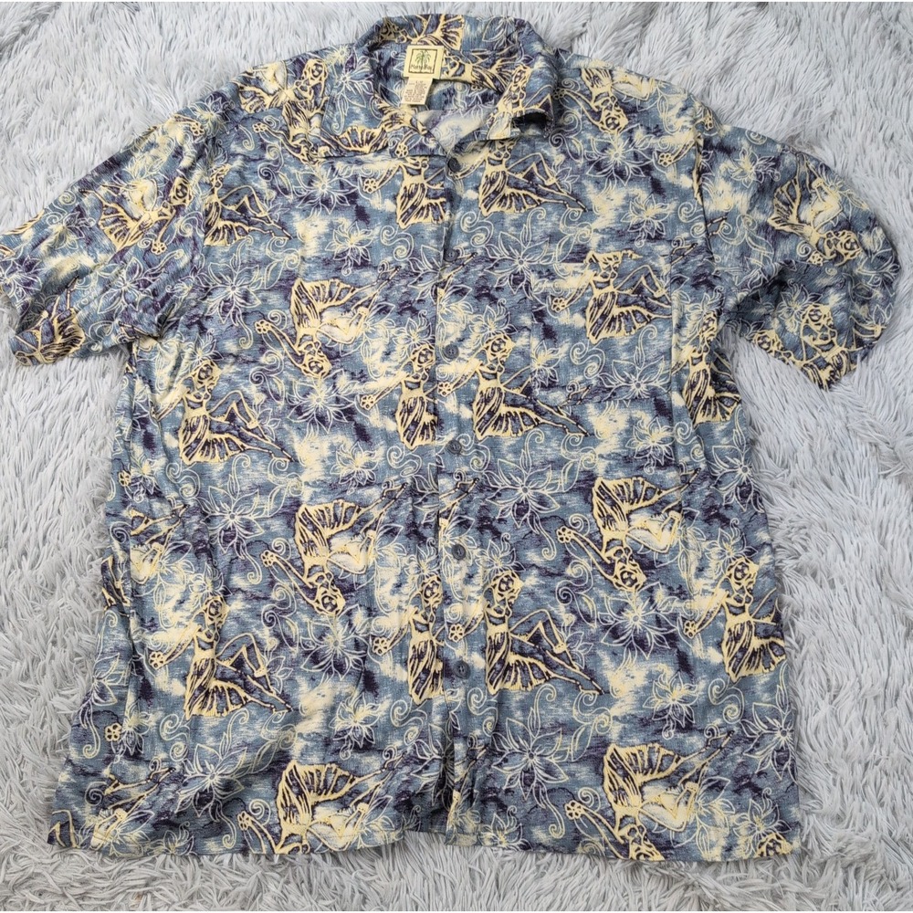 Vintage Morro Bay Shirt Mens L Blue Button Up Beach Tropical Vacay Comfy Casual